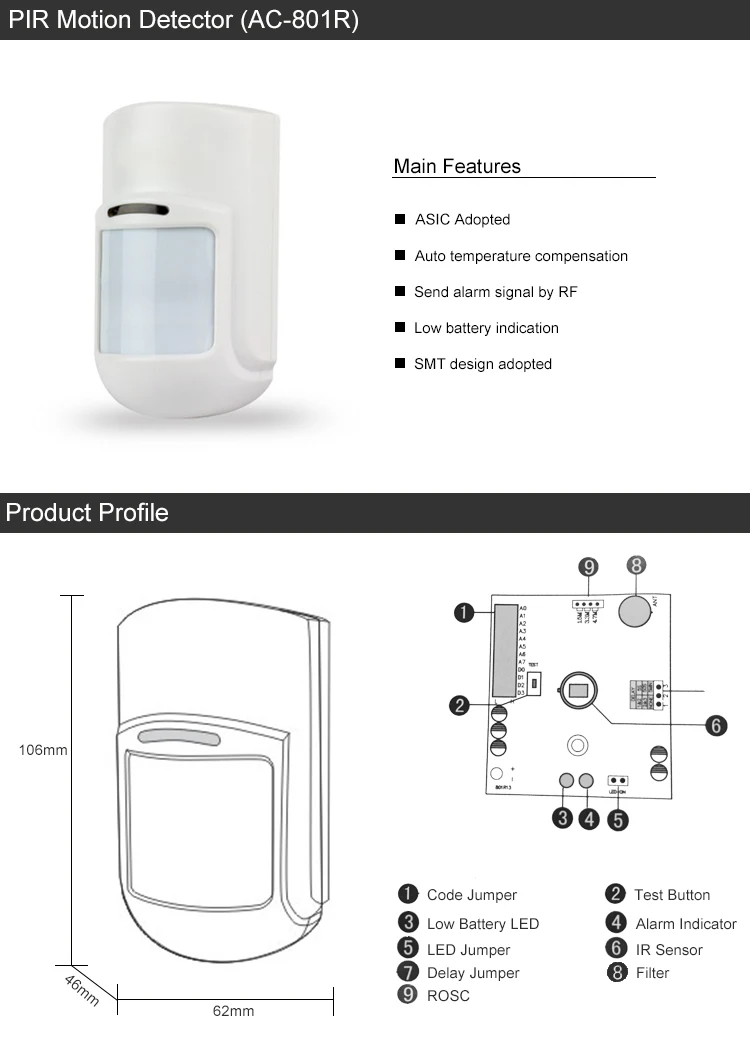 wireless PIR motion sensor