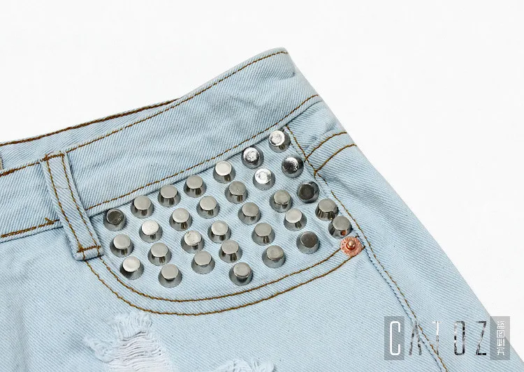 CatonATOZ 1997 Новое поступление женские панк заклепки кисточкой Рваные джинсовые шорты с высокой талией для женщин