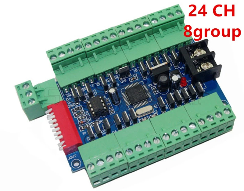 DC12-24V 24CH 24 канала 3A/CH 8 группа легкий DMX светодиодный декодер, контроллер, диммер, привод для Светодиодный s RGB ленточный светильник