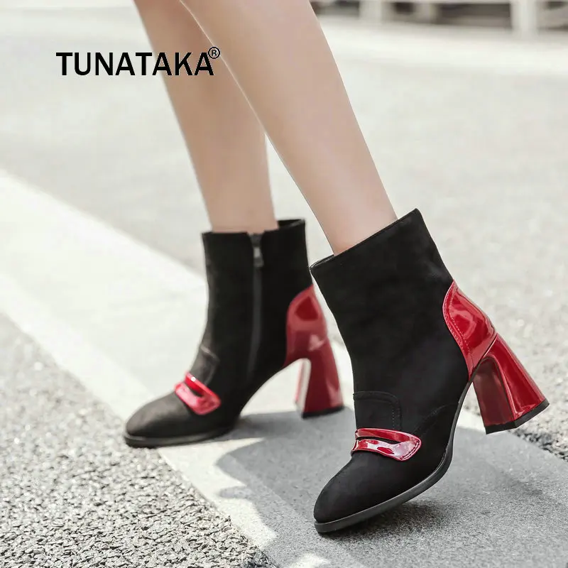 

For Women's Hoof Heel With Side Zipper Ankle Boots Fashion Mixed Colors Winter Shoes Wine Red Green