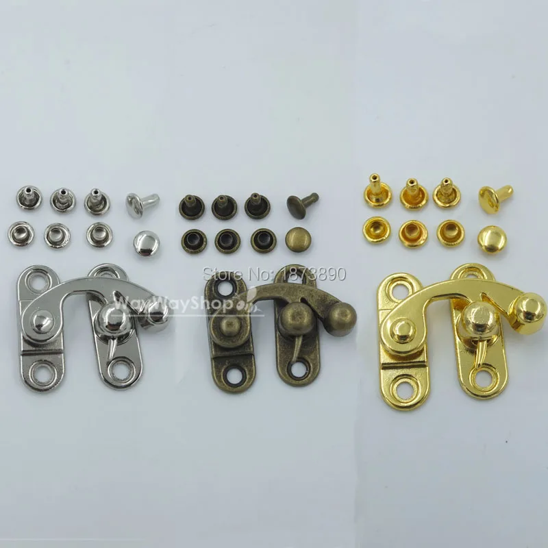 

10 Sets Suitcase Bag Buckles Swing Bag Clasp + Double cap stud for Closure chest Purse Gold Nickle Bronze