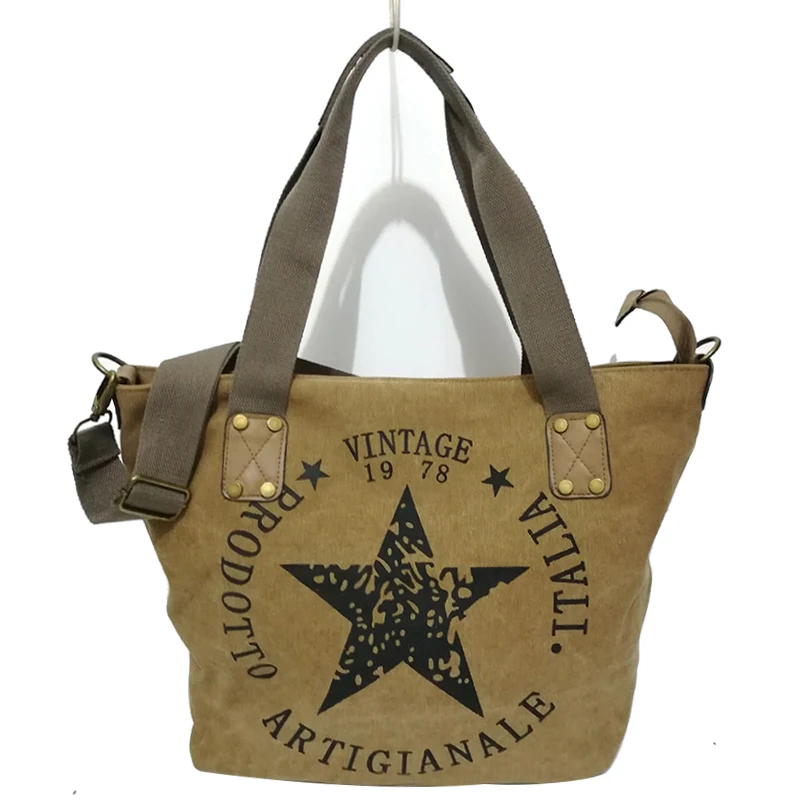 2022 BIG STAR PRINTING VINTAGE CANVAS SHOULDER BAGS Women Travel Tote Factory Outlet Plus Size Multifunctional Bolsos