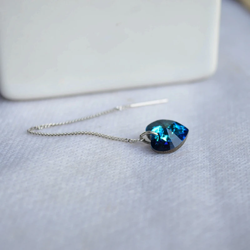 

a Pair Heart Of The Ocean Rhinestone 925 Sterling Silver Long Line Threader Stud Earrings For Women Boho Fashion Jewelry 2019