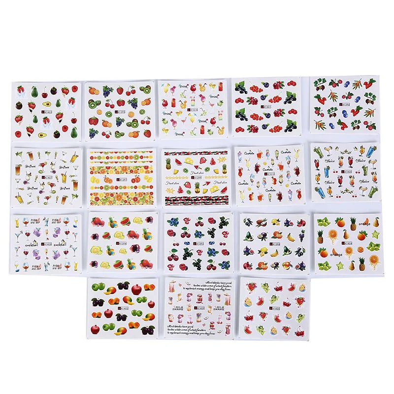 

DIY Tattoo Tip Decoration 18 Sheets Fruit Cocktail Series Mixed Design Nail Art Stickers Water Transfer Full Cover Sticker