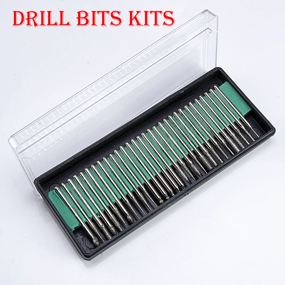 SSOOGTECH 30PCS Plastic Box Drill Bits Kits Nail Drill Set Shank 3/32
