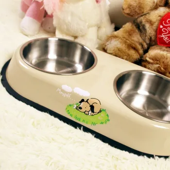 

New Double Stainless Steel Dog Cat Puppy Pet Bowl Non Slip Food Water