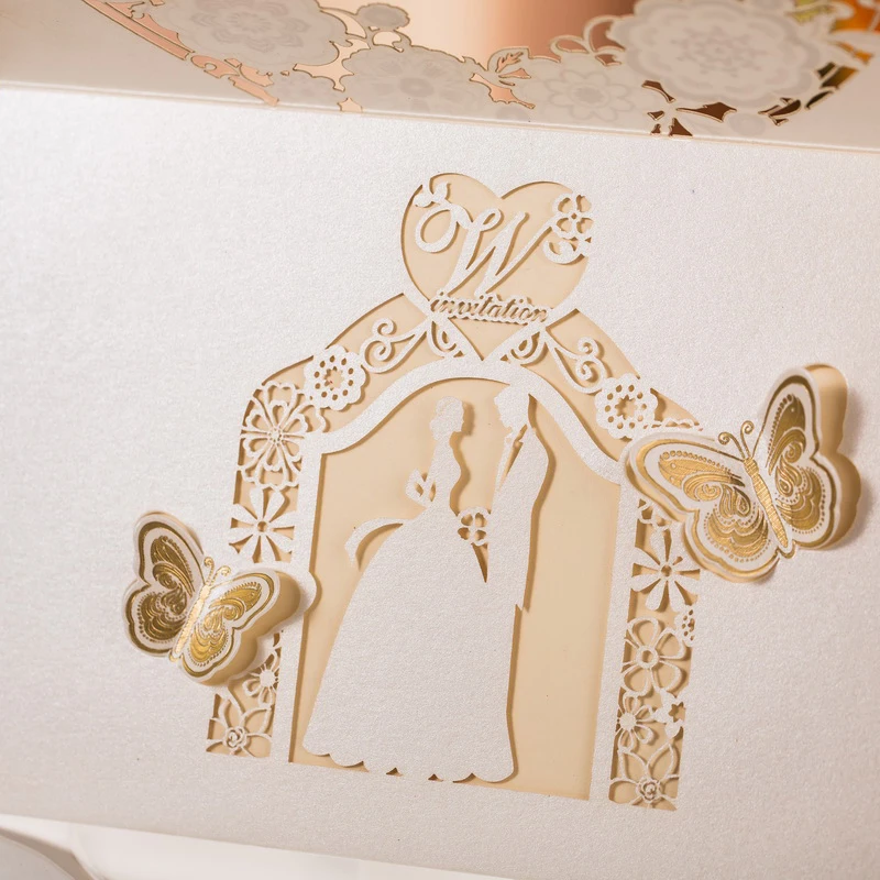 10 шт./партия элегантные белые свадебные пригласительные открытки жениха для невесты с лазерной вырезами пустой для печати пригласительные вечерние открытки