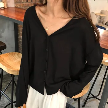 

Female Long Sleeve Chiffon Blouse Women V Neck Tops