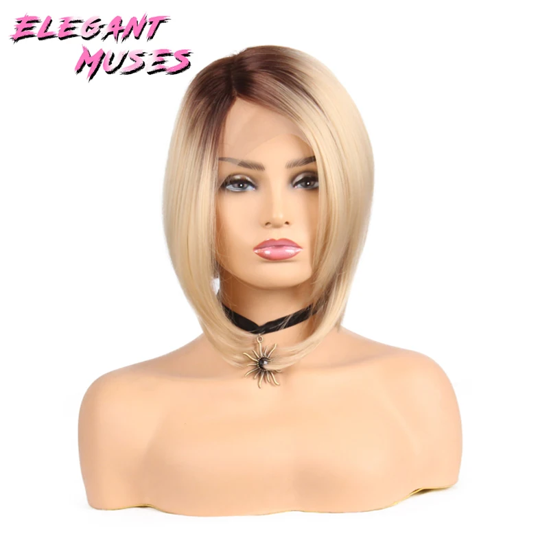 ELEGANT MUSES Short Bob Straight Synthetic Pruike Lace Front Wig Glueless High Temperature Heat Resistant Fiber Hair Women Wigs. ELEGANT MUSES Short Bob Straight Synthetic Pruike Lace Front Wig Glueless High Temperature Heat Resistant Fiber Hair Women Wigs.