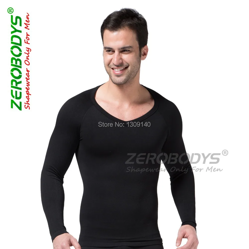 

Mens long sleeve body shaper tummy abdomen buster seamless thermal hot shape shirt balance weight S,M,L,XL black underwear B321