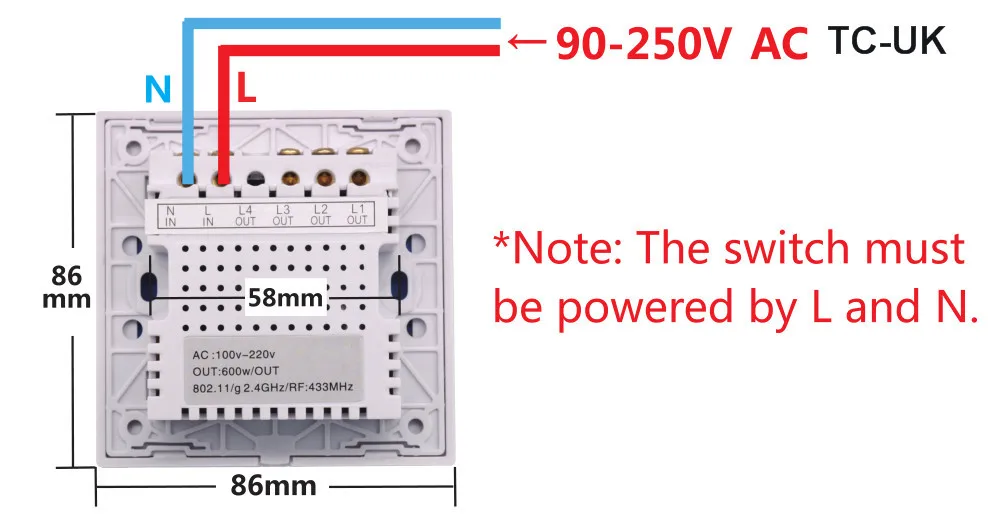 Интеллектуальный выключатель света Sonoff T1 US/EU Wi-Fi RF/APP/сенсорный экран Управление настенный светильник Переключатель 1/2/3 банда 86 Тип Панель настенный сенсорный светильник переключатель умный дом пульт дистанционного управления