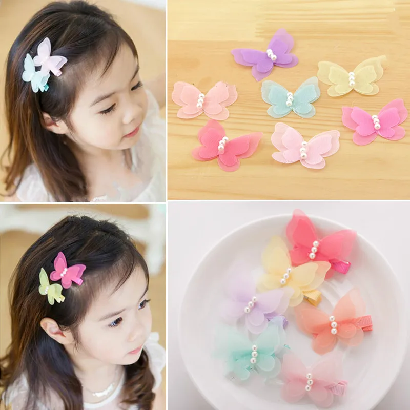 

60Pcs/Lot Handmade DIY Hair Barrette children baby lace patch accessories dream pearl chiffon butterfly applique