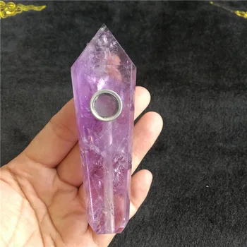 

Drop shipping wholesale Natural Quartz Amethyst crystal smoking pipe tobacco pipe point wand cigarette holder