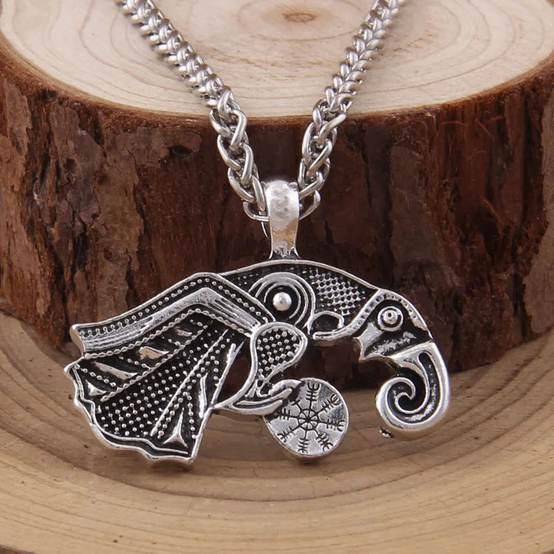 

dropshipping 1pcs 3colors Viking jewelry Raven pendant with compass necklace men gift with stainless steel chain