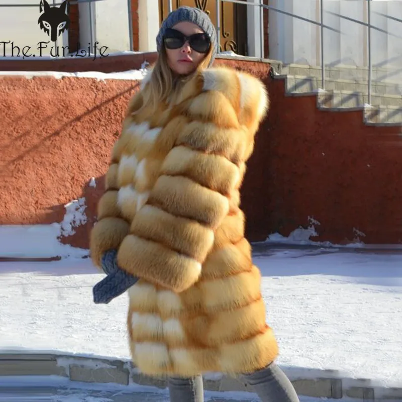 

2018 New Fashion Women Real Fox Fur Coat With Hood Ladies Genuine Fox Outerwear Spring Natural Fur Coats