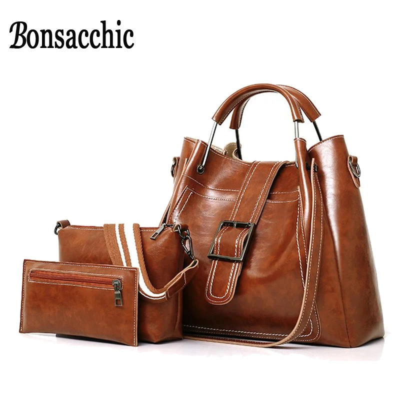 

Bonsacchic 3pcs PU Leather Women Bag Set Ladies Bag Handbag Women Famous Brand Top Handle Tote Bags for Women Purses and Handbag