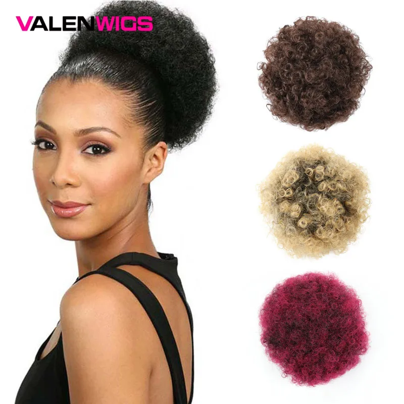 

Valenwigs Afro Puff Short Kinky Curly Chignon Hair Bun Drawstring In Synthetic Ponytails With Clips Hair Extention Free Shipping