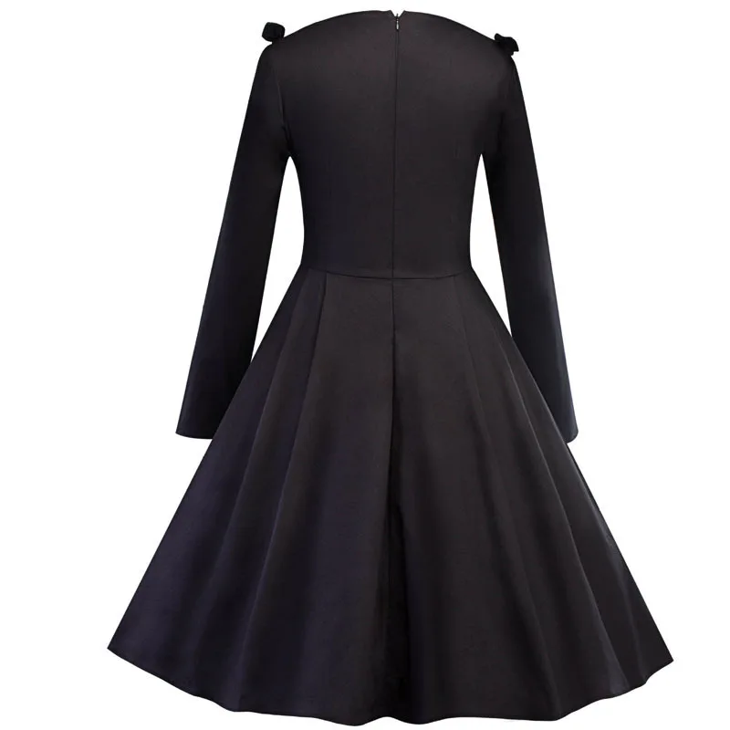 ShejoinSheenjoy Black Vintage Dress V-Neck Long Sleeve Autumn Winter A-Line Dresses Womens Clothing Ball Gown Party Dresses (4)