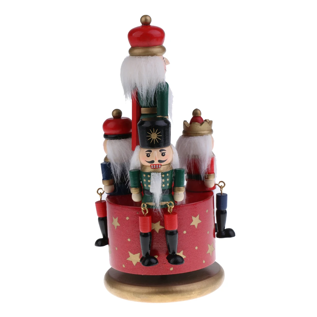 20cm Classic Hand Painted Wooden Nutcracker Toy 4 Soldier Musical Box Home Christmas Decor Display Ornaments Kids Gift