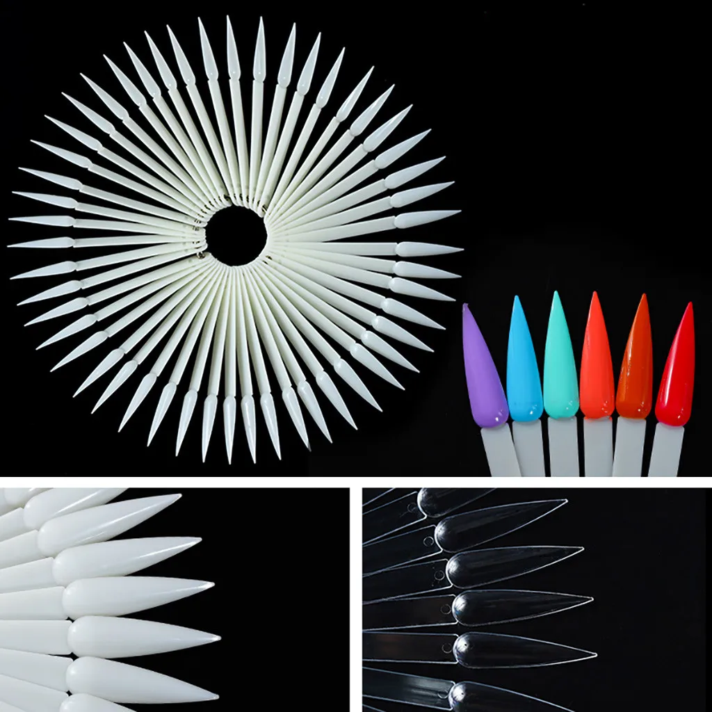 

Natural/Clear 50PCS False Nail Tips Display Board Fan Shaped Acrylic UV Polish Color Card Manicure Nail Art Practice Tools #1