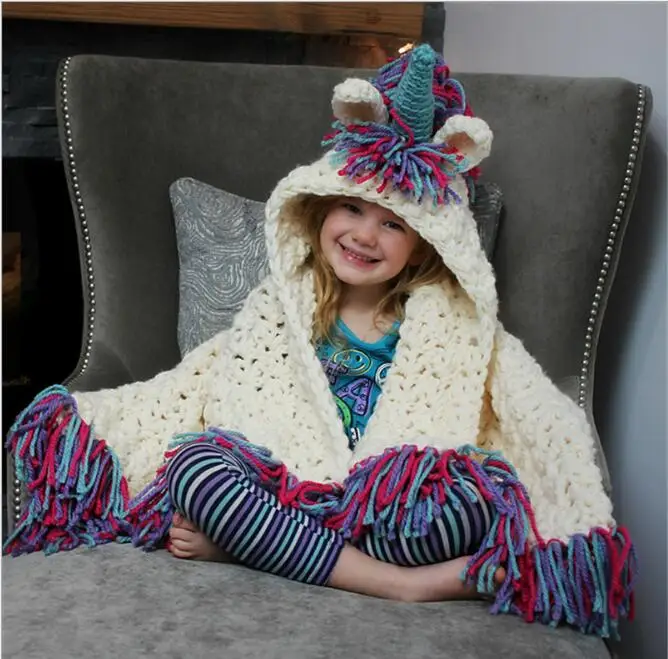

3-10 Years Girls Rainbow Unicorn Scarf Handmade Kid Winter Hat Wrap Unicorn Caps Cute Autumn Warm Children Wool Knitted Scarves