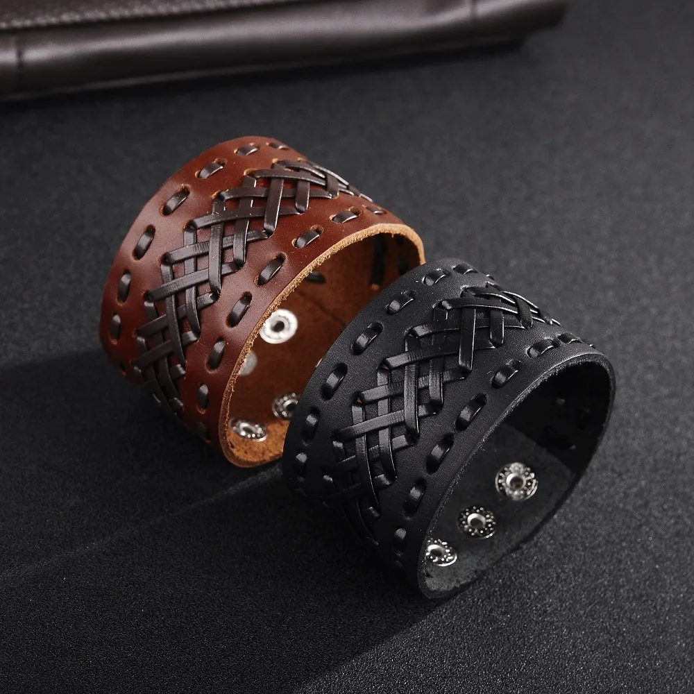 Genuine Leather Wide Bracelets in Original Style / Wrap Bracelet