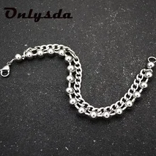 Полировка, хорошее качество, нержавеющая сталь, мужской браслет, мужской, с шариками и кубинскими звеньями, цепочка на руку, мужские браслеты на цепочке