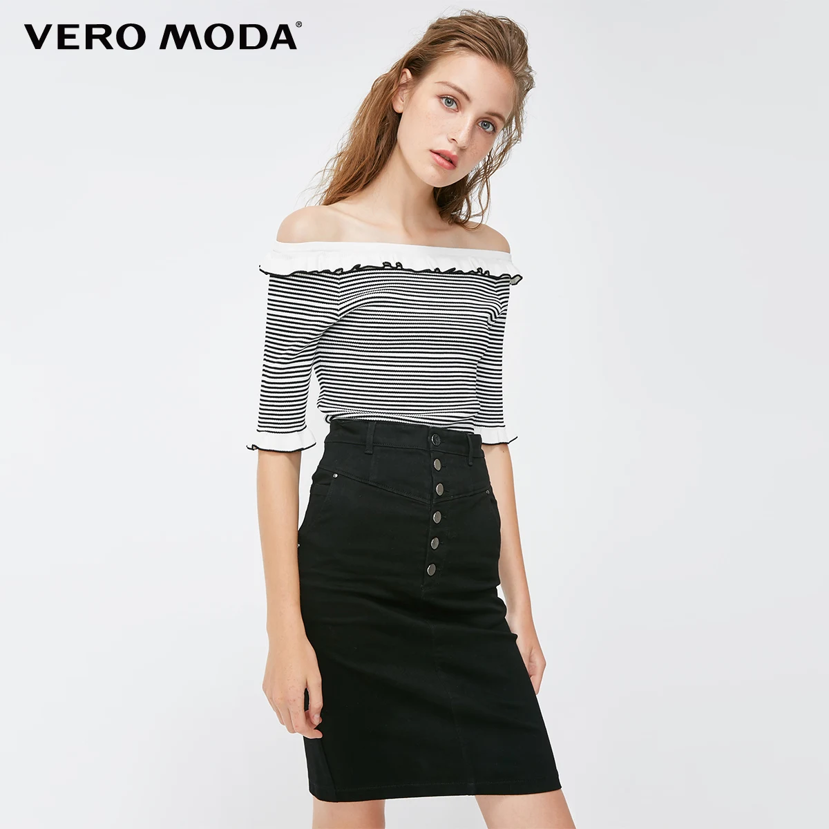 Vero Moda Новая женская OL Стиль Slim Fit вареная джинсовая юбка с высокой талией | 318437502 - Цвет: Black denim