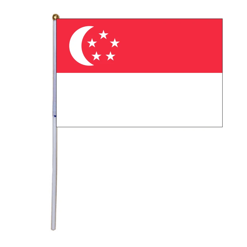 

free shipping xvggdg 100pcs Singapore Hand Waving Flag 14*21cm Singapore Small National Flags with Plastic Flagpoles