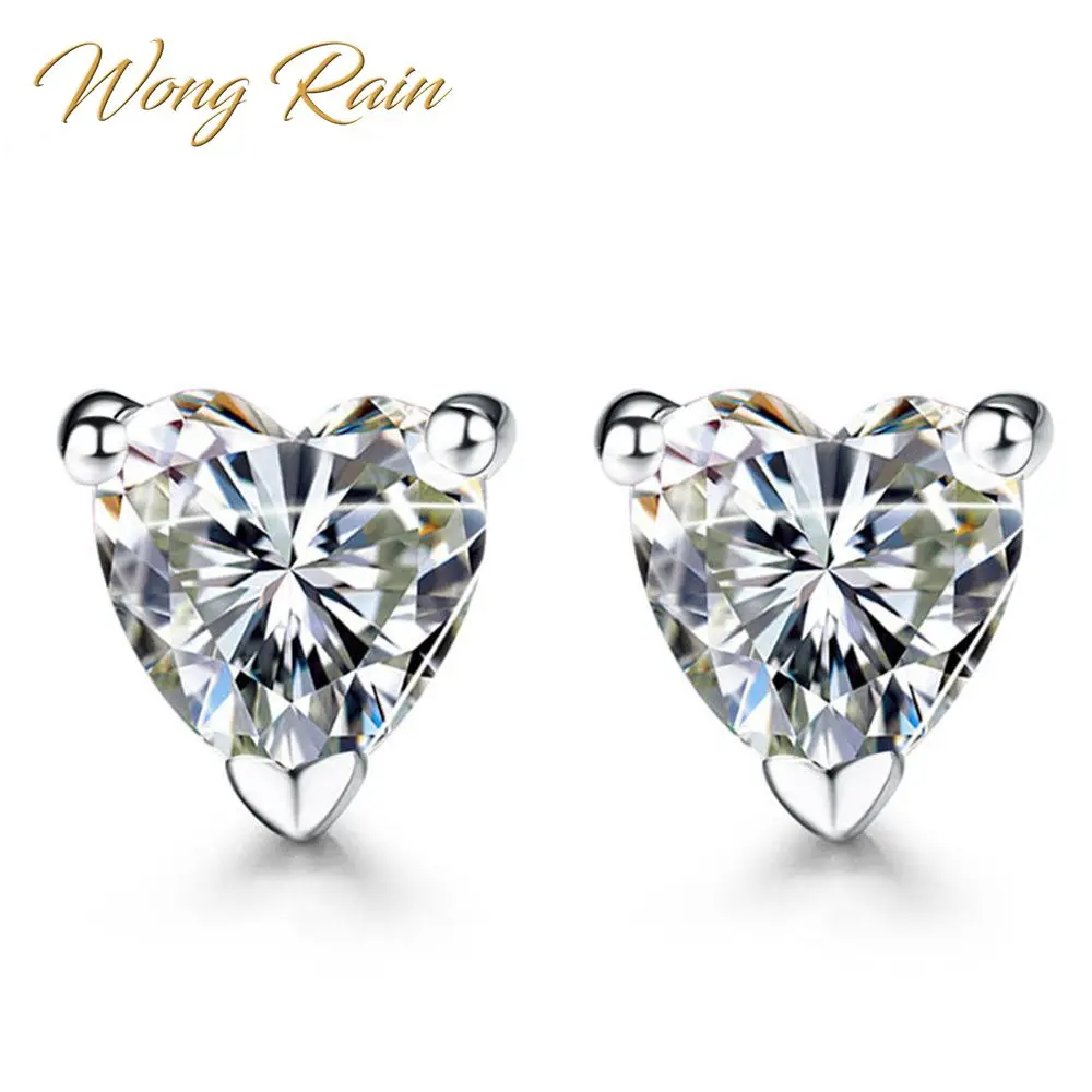 

Wong Rain 100% 925 Sterling Silver White Topaz Ear Studs Gemstone Wedding Engagement Love Heart Earrings Jewelry Gifts Wholesale