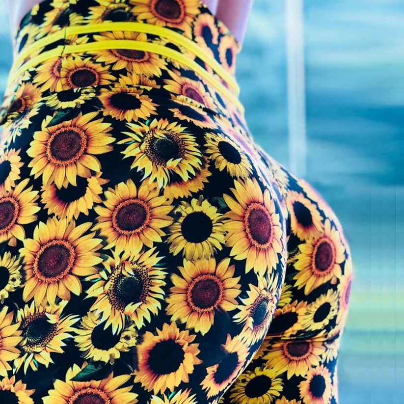 

Active Women Yoga Sport Leggings High Waist Sunflower Print Gym Flex Pants Fitness Exercise Jogging Mujer Sexy Gymwear