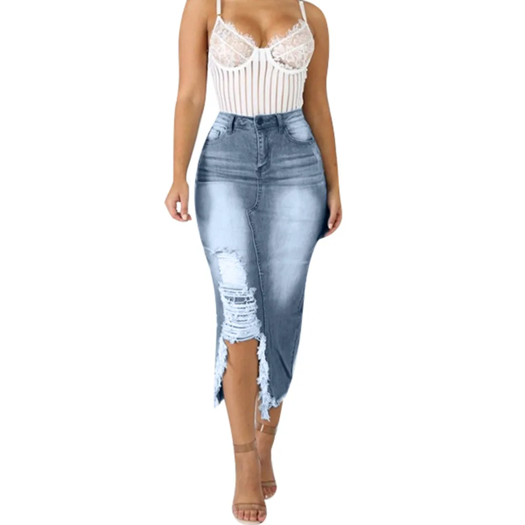 JAYCOSIN Женская мода Высокая талия рваные Bodycon уличный стиль деним Юбка Карандаш Сексуальная принцесса юбки путешествия 25 июня