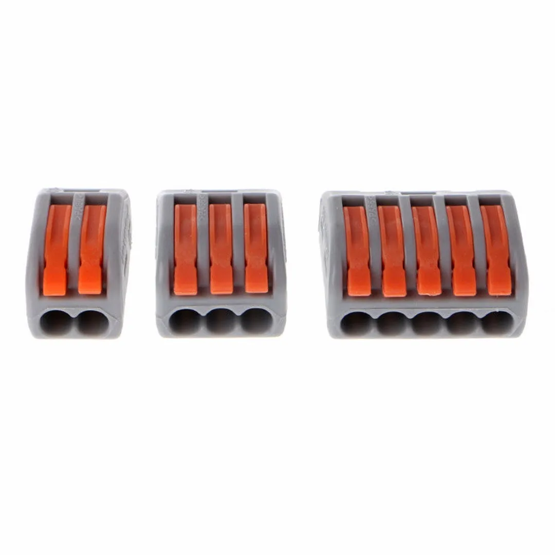 60Pcs Terminal Block Lever Connectors Wire 2 3 5 Pole Electrical Cable Clamp Nut