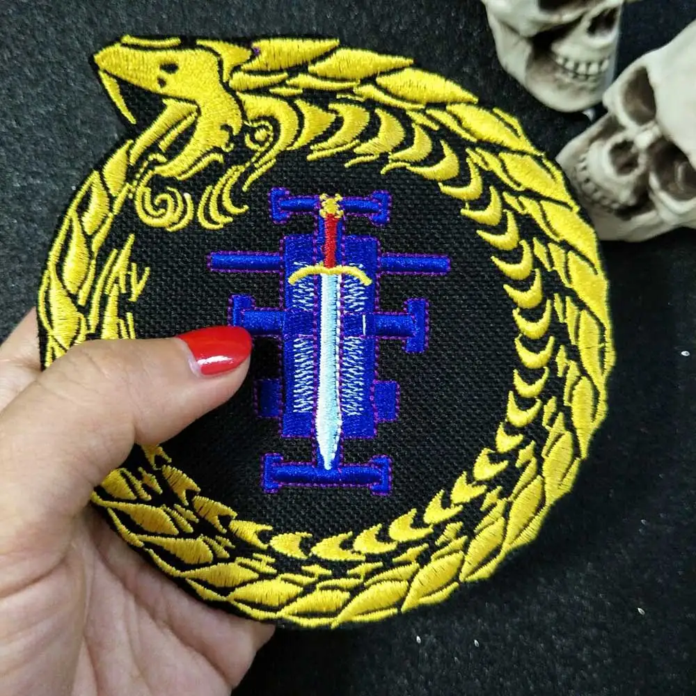 

Dragon sword Iron On Patch Embroidered Applique Sewing Label punk biker Patches Clothes Stickers Apparel Accessories Badge