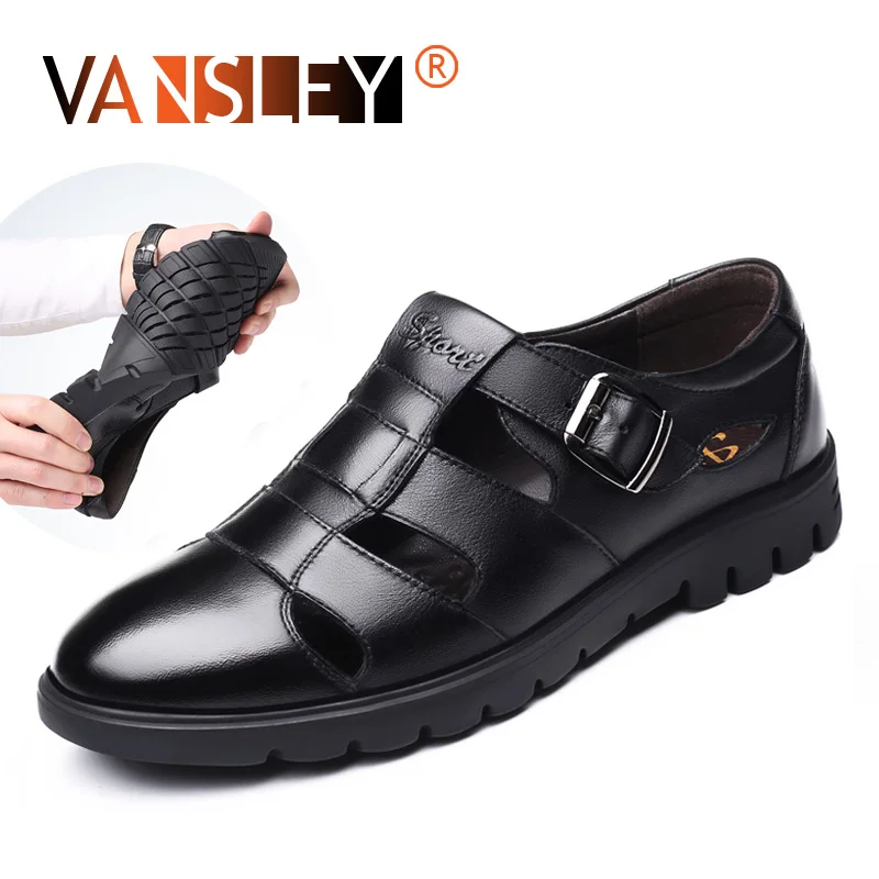

Men's Summer Genuine Leather Sandals Brand Beach For Male Adult Slip-on Men Casual Shoes Black Big Size Beach Sandalias