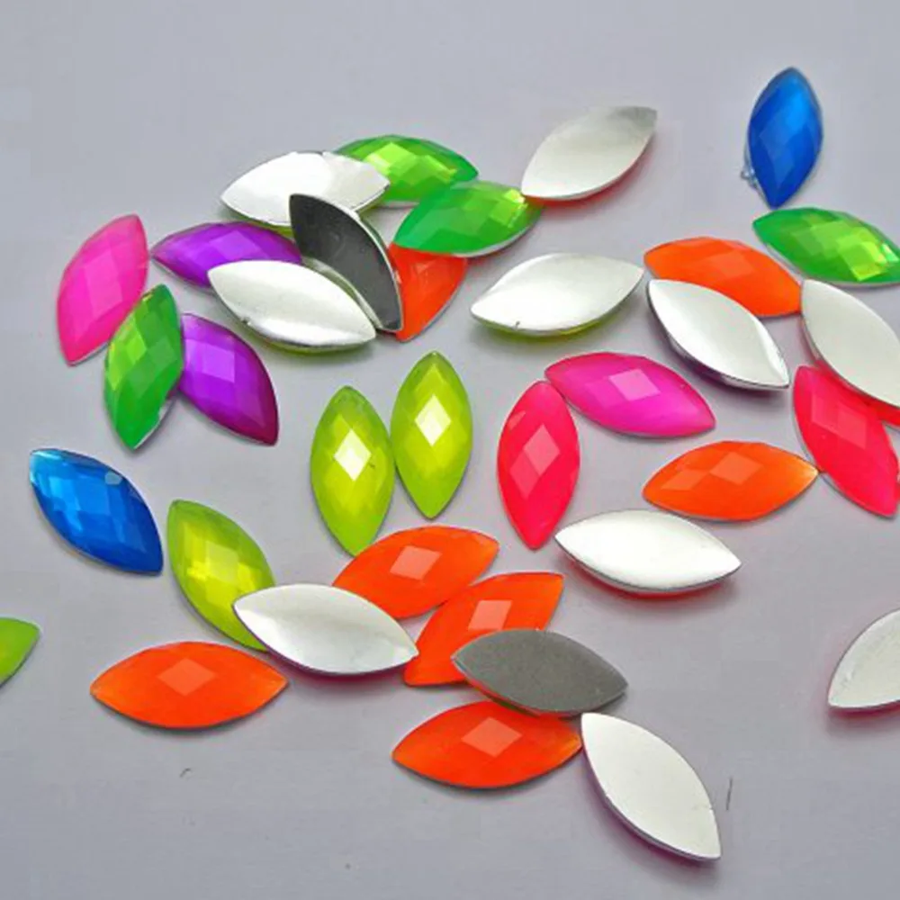 

100 Mixed Neon Color Flatback Acrylic Horse Eye Rhinestone Gems 10X22mm No Hole