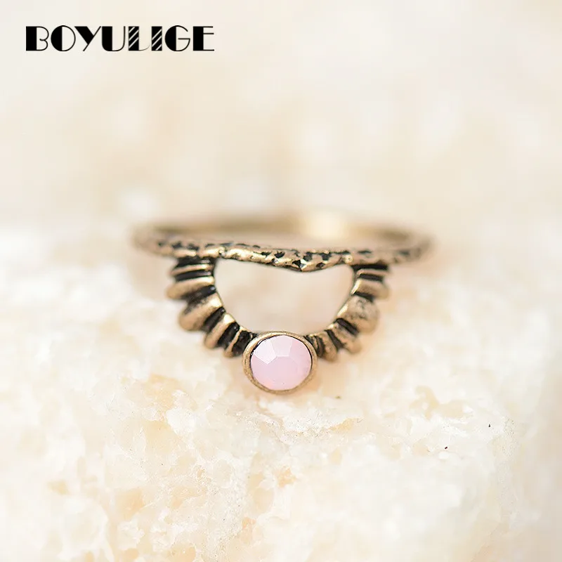

U shape pink & white opal rings women girls female Valentine's day birthday gift engagement vintage boho custom made BOYULIGE