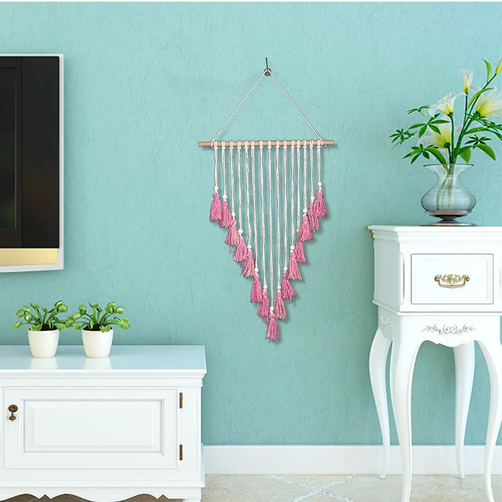 

Pink Handmade Macrame Wall Hanging Woven Wall Art Tapestry Boho Wall Decor Textile Chic Bohemian Home Geometric Art Decor