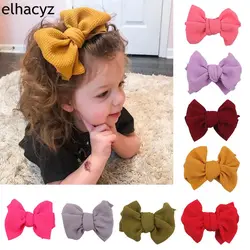 Trendy 4.5'' Waffle Fabric Hair Bow Clip For Girls Soft Solid Elastic Bow Barrettes Hairgrip Kids Hair Accessories Hairpins 2021