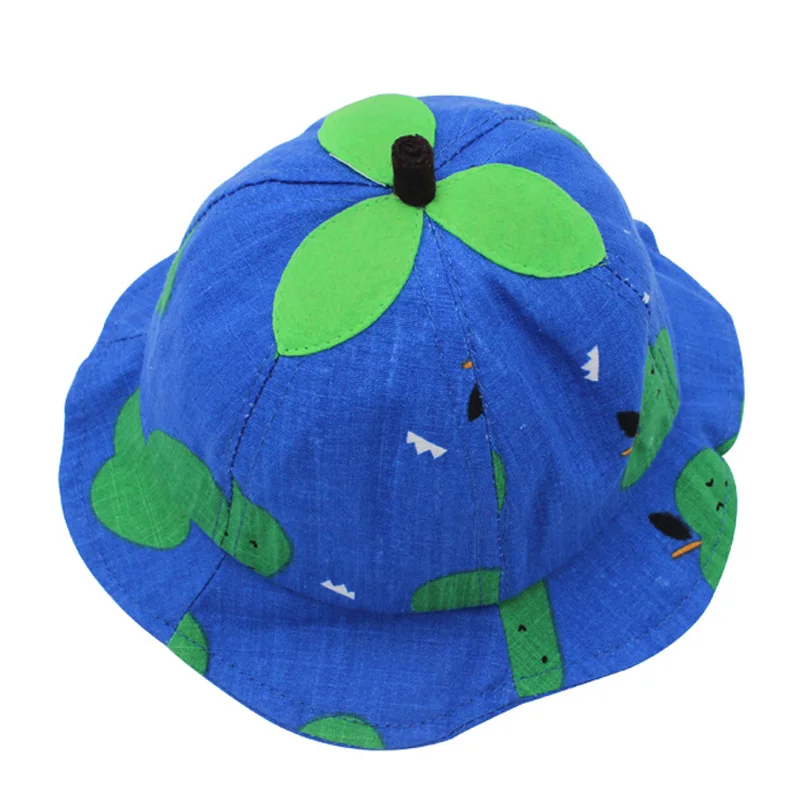 Милая Детская летняя шляпа для мальчиков и девочек, хлопковая детская Солнцезащитная шапка с рисунком, регулируемое детское ведро для детей 6-15 месяцев - Цвет: Blue Apple