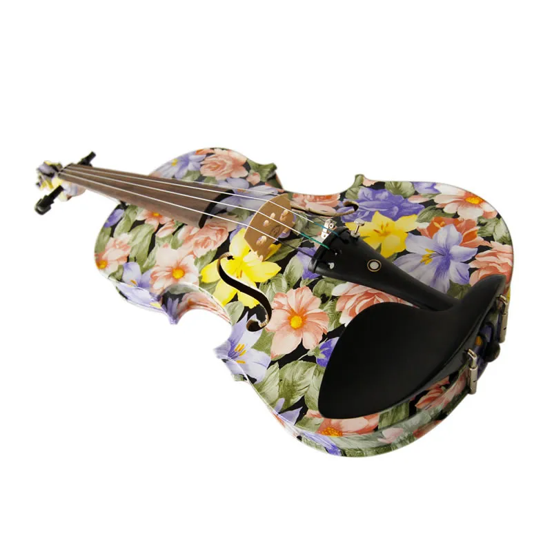 Высокое качество цветы окрашенная художественная скрипка 4/4 высококлассная эбеновая фурнитура клен акустическая скрипка струны