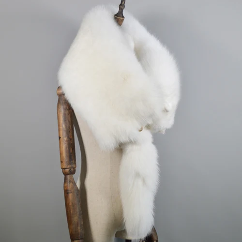 Вечерние Роскошные Брендовые женские зимние шарфы с натуральным лисьим мехом, натуральный цельный меховой воротник из лисьего меха, теплый мягкий шарф из натурального Лисьего меха - Цвет: white fox fur