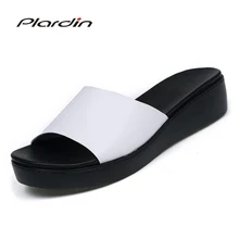 Plardin Nouvelle Bohême D’été Occasionnels Femmes coins Sandales Plates Plate-Forme Femme Dames Chaussures de Plage Flip Flops chaussures en cuir Véritable