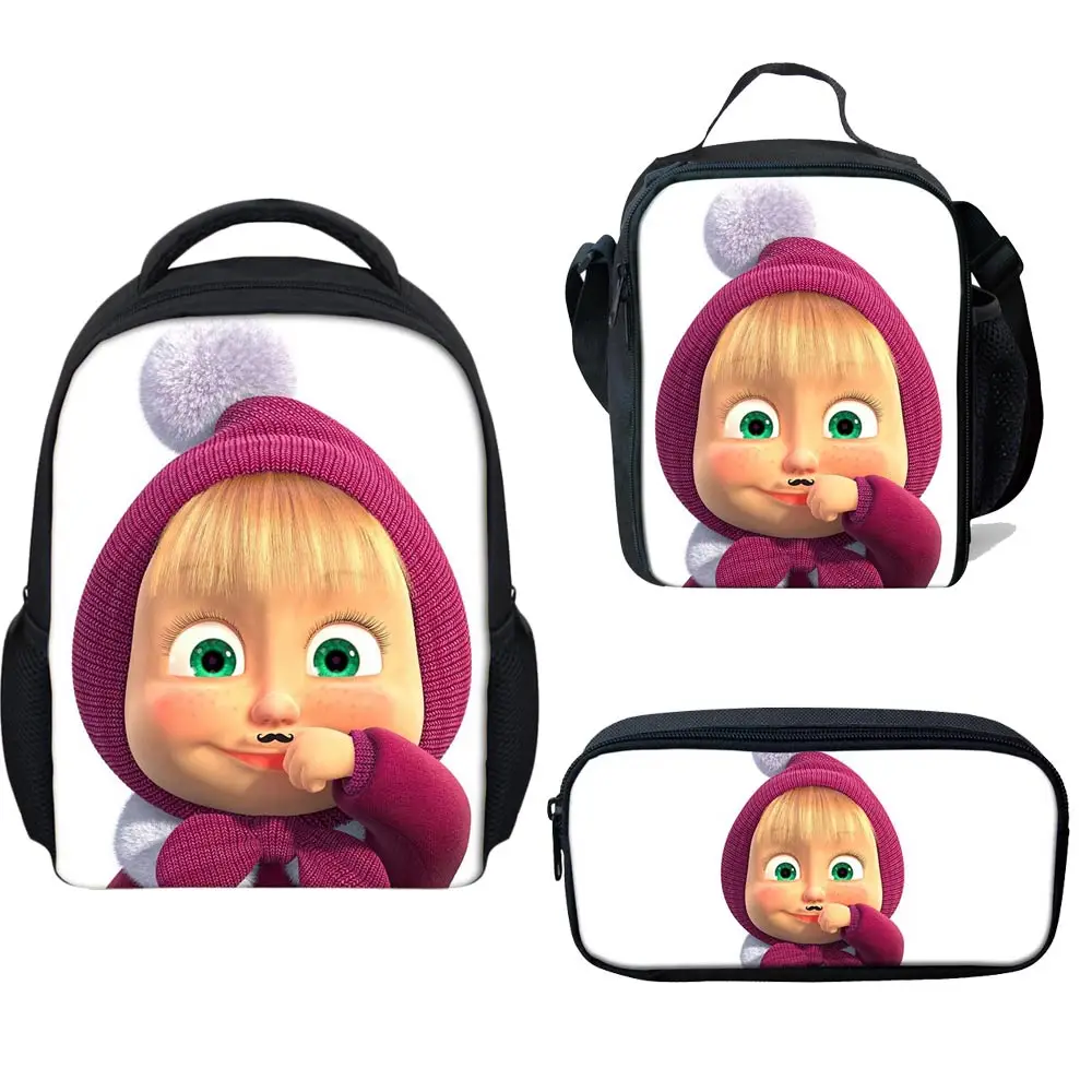 

Backpack 3D Masha and Bear Cartoon Printed Backpack Children School Bags Teenager Schoolbag Cute Shoulder Large Book Bag Mochila