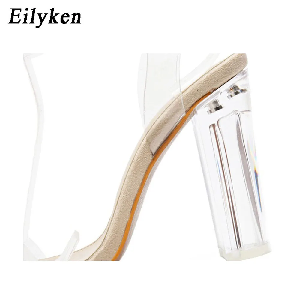 Eilyken/; прозрачные сандалии из ПВХ с открытым носком на высоком каблуке; женские прозрачные тапочки толстый каблук; прозрачные сандалии; Размеры 35-42