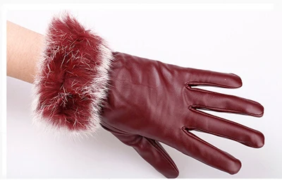 3 цвета Высокое качество пикантные Для женщин женская зимняя мягкая из искусственной кожи теплые перчатки мех кролика варежки; отличный подарок; - Цвет: Красный