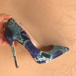 Бесплатная доставка модные женские туфли-лодочки синий Змея python printed обувь на высоком каблуке туфли на шпильках 12 см 10 см 8 см