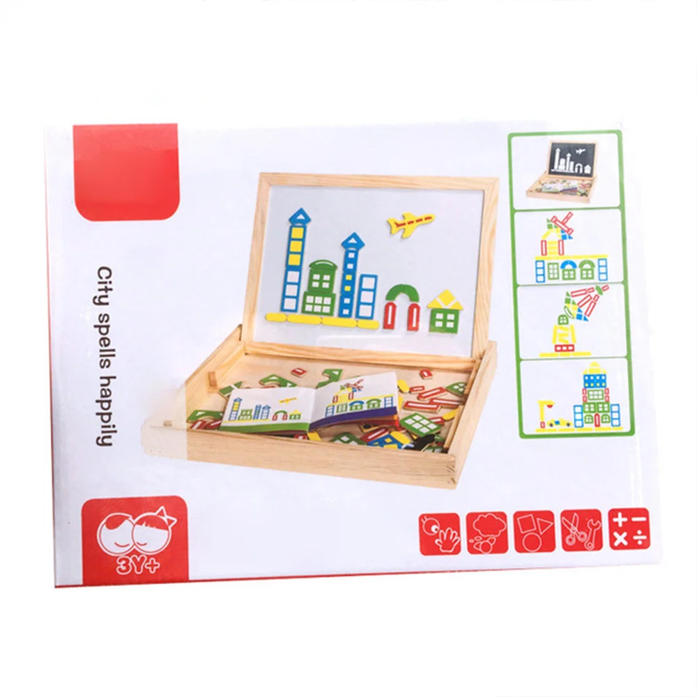 100+ шт. деревянные магнитные головоломки игрушки Дети 3D головоломка рисунок/Животные/автомобиль/цирк чертежная доска 5 стилей Обучающие деревянные игрушки - Цвет: WJ3550H