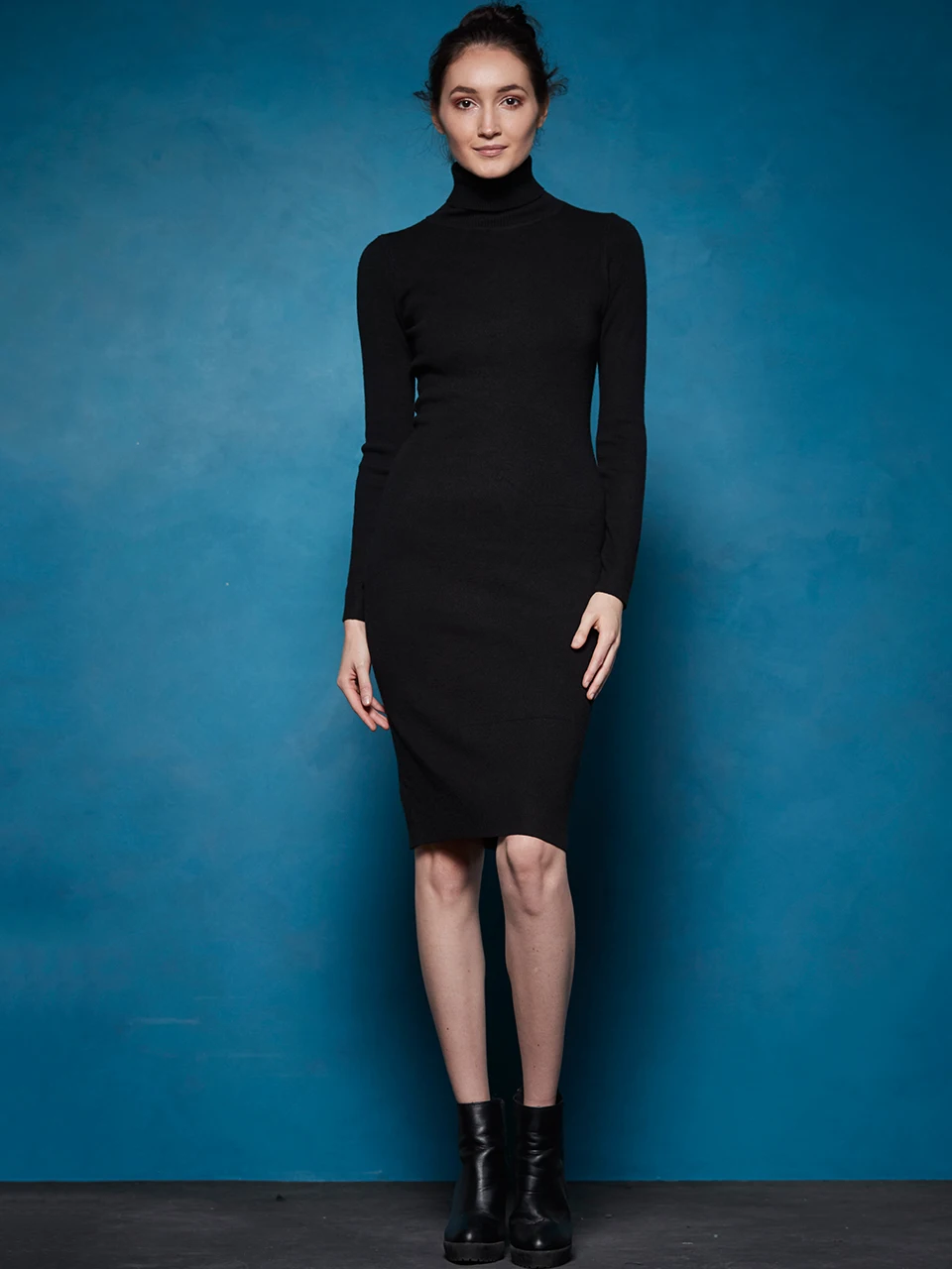 GLO-STORY упаковка из 4 шт. женское осеннее однотонное базовое облегающее трикотажное платье-свитер с воротником-хомутом зимнее приталенное платье Vestidos WYQ-7628