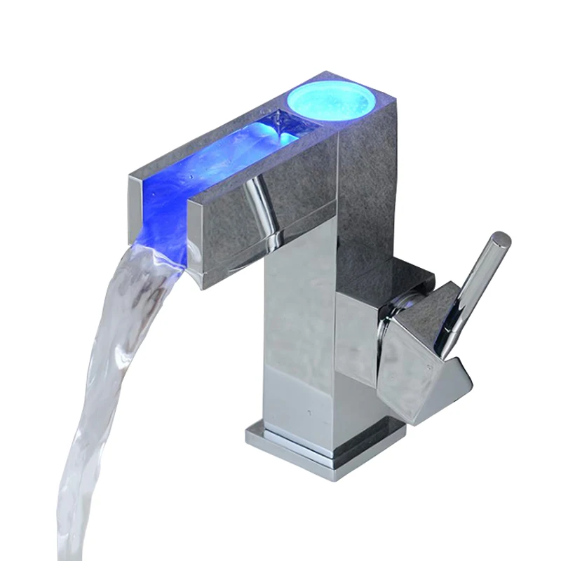 

Free shipping Temperature Controlled Faucet Water Tap Bathroom Waterfall Faucet Bathroom Faucets 3 Color LED Faucet L0542